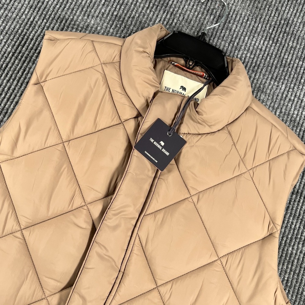 The Normal Brand Puffer Vest Mens‎ XL Extra Large Brown Full Zip Mock Neck New